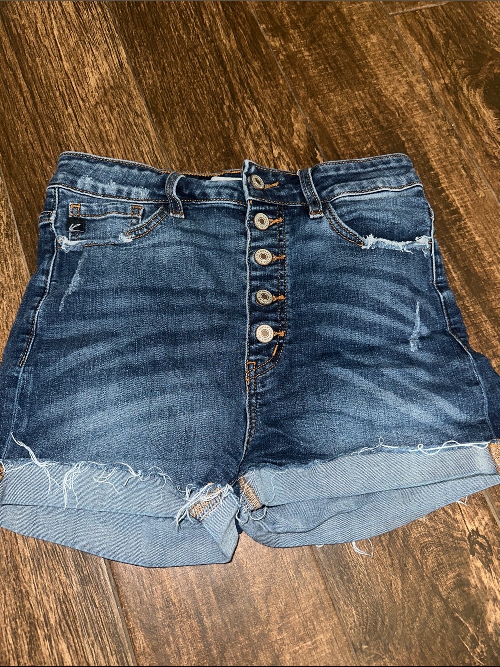 KanCan High-Rise Distressed Button-Fly Denim Shorts - Blue